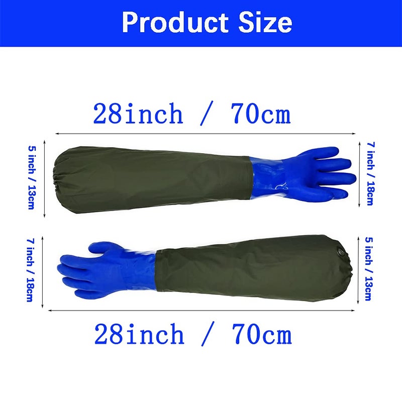 urhgart Long Waterproof Rubber Gloves, Pond Gloves, 28â€ Shoulder Length Insulated PVC Coated Chemical Resistant Gloves Reusable, Resist Acid, Alkali & Oil, Machinery, Industry, Fishery, Aquarium Gloves - Image 2